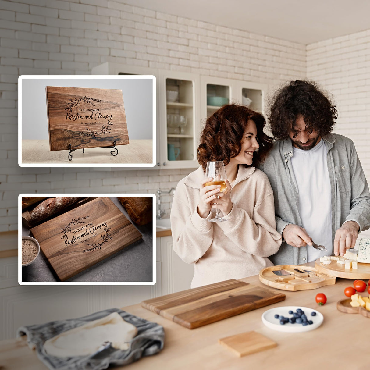 Wedding Anniversary Gifts for Women, Walnut Personalized cutting board, Wedding Gift - for couple or bride, Engraved cutting board, Custom cutting TheHrdwoodCom