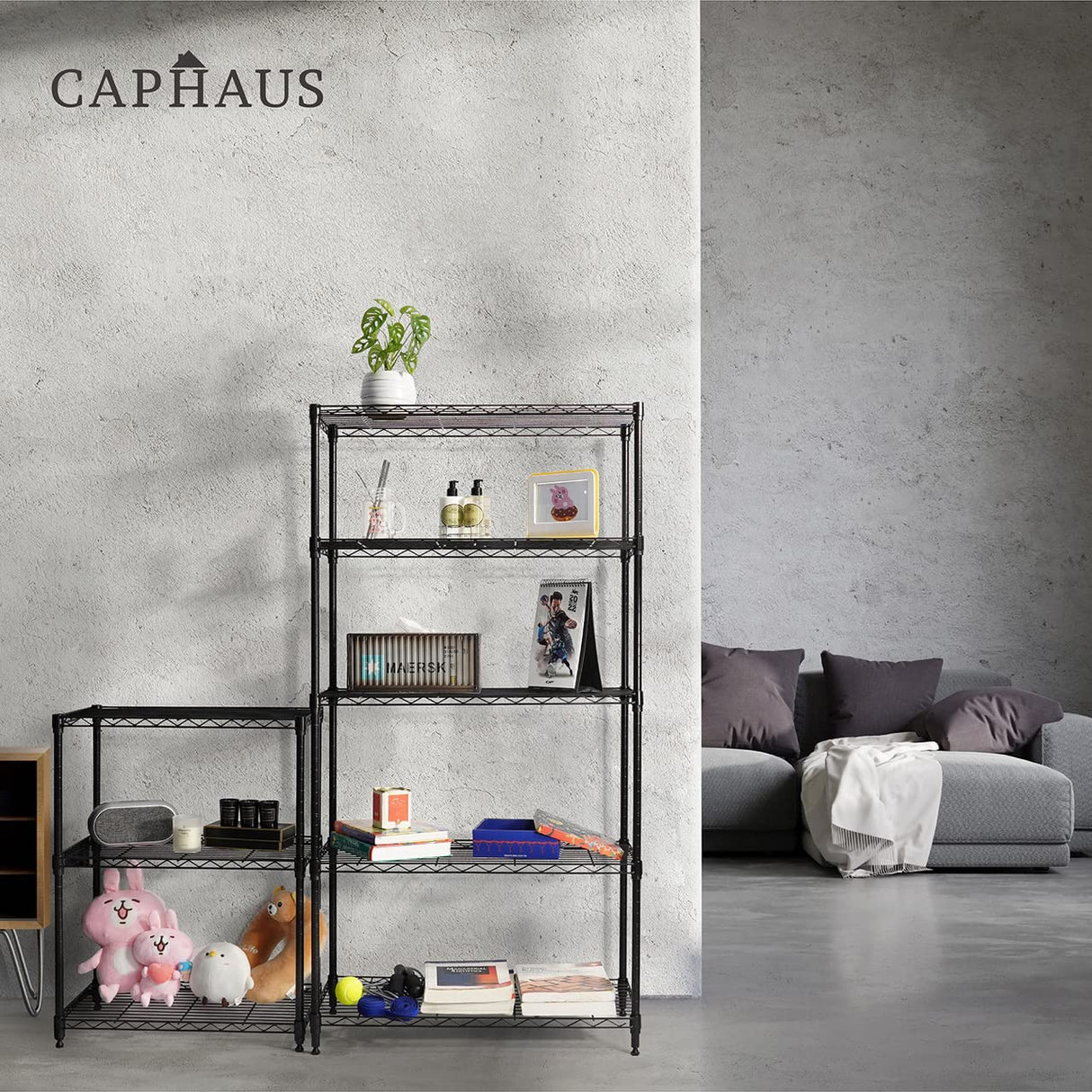 CAPHAUS 3/4/5-Tier Adjustable Height Wire Shelving Unit, Rack Shelving, Metal Steel Shelves, Garage Organizer, Utility Storage Shelf, 3-Tier Without CAPHAUS