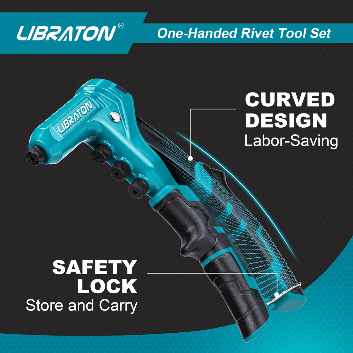 Libraton One-Handed Rivet Gun, Pop Rivet Gun Set, Professional Hand Riveter, Manual Riveting Tool with 200 Rivets for Metal, Includes 4 Drill Bits, 4 LIBRATON