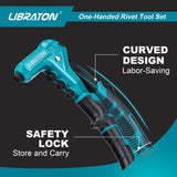 Libraton One-Handed Rivet Gun, Pop Rivet Gun Set, Professional Hand Riveter, Manual Riveting Tool with 200 Rivets for Metal, Includes 4 Drill Bits, 4 LIBRATON
