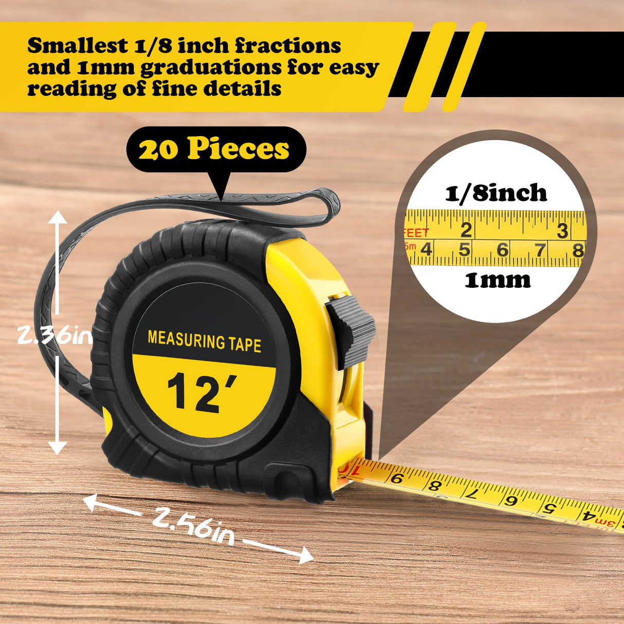 20 Pieces Tape Measure 12 ft Retractable Measuring Tape Measure Small Measure Tape with Fractions Marked Easy Read Measuring Tape Bulk Set for Xinnun