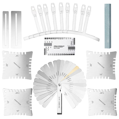 Vangoa 18 Pieces Guitar Luthier Tools Set Including String Action Ruler Gauge and Guitar Notched Radius Gauges for Guitar Bass Setup - WoodArtSupply