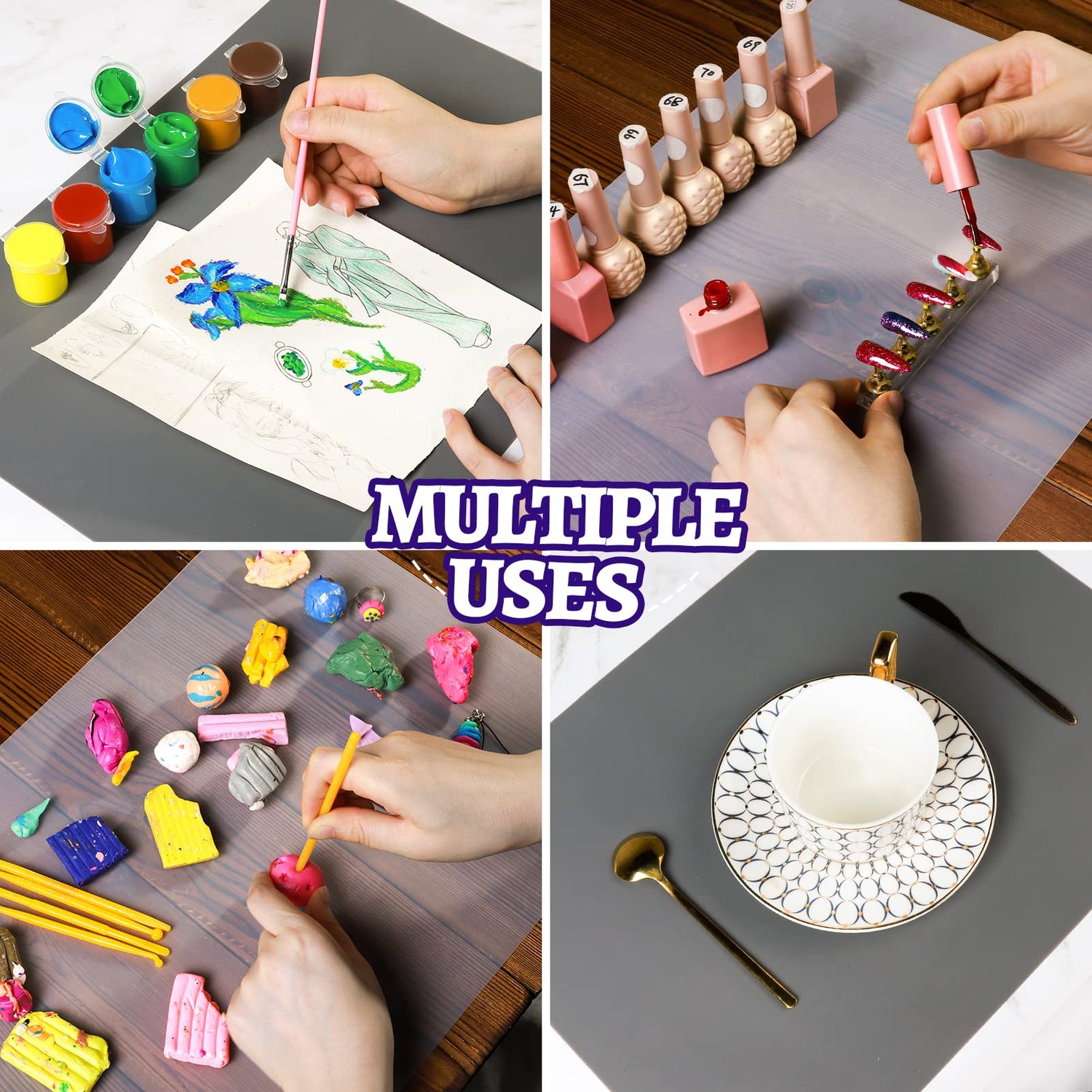 LEORBO Silicone Mat, 2 Pack Silicone Mats for Resin, 15.7"x 11.7" Silicone Sheets for Resin Molds, Silicone Mats for Crafts, Resin Paint Clay Mat, LEOBRO