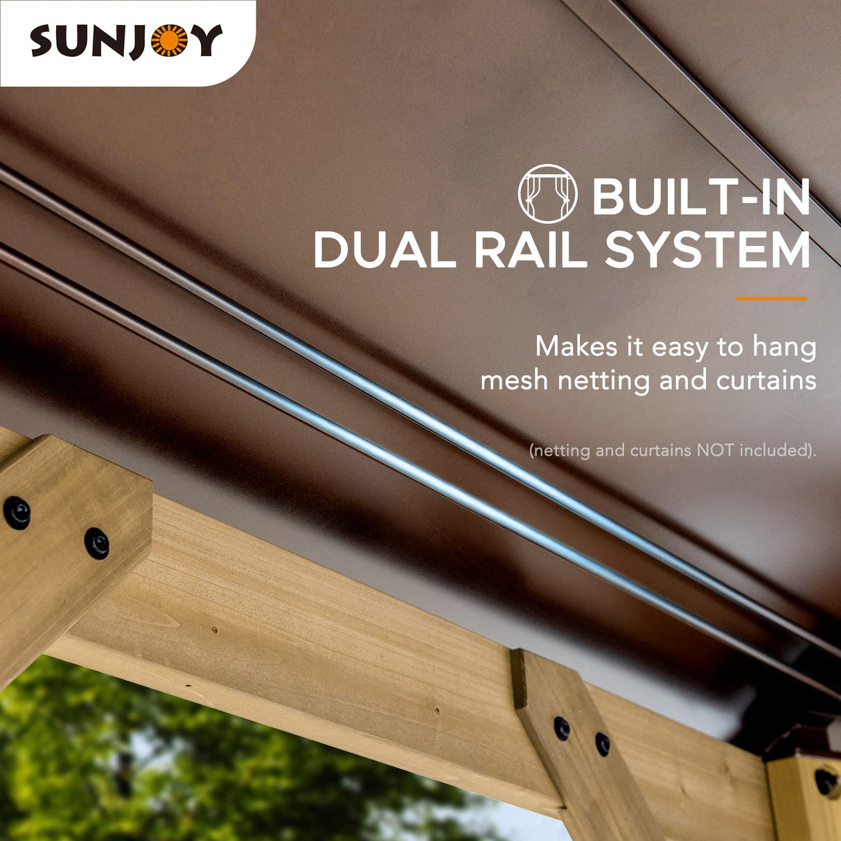 Sunjoy Ion Collection 13 x 13 ft. Cedar Framed Octagon Wood Gazebo with Brown Double Tiered Steel Hardtop Roof and Ceiling Hook for Garden, Backyard Sunjoy