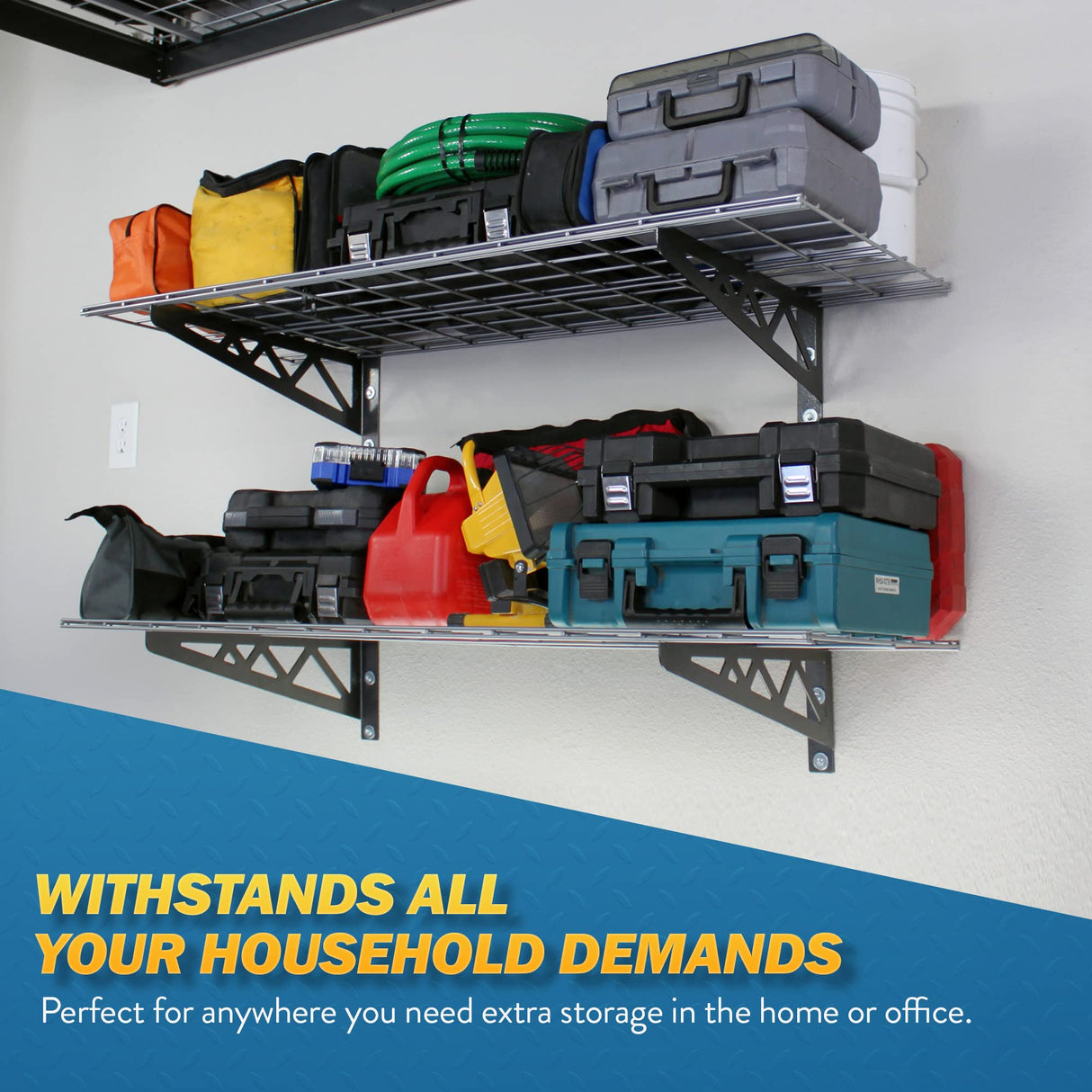 MonsterRax | Garage Wall Shelf Two-Pack White or Hammertone | Three Size Options | Includes Bike Hooks | 500lb Weight Capacity (Hammertone, 18"x36") MonsterRax