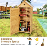 Goplus Wooden Storage Shed, Outdoor Storage Cabinet with 4 Shelves and Pitched Galvanized Sheet Roof, Lockable Garden Shed, Outside Tool Shed for Goplus