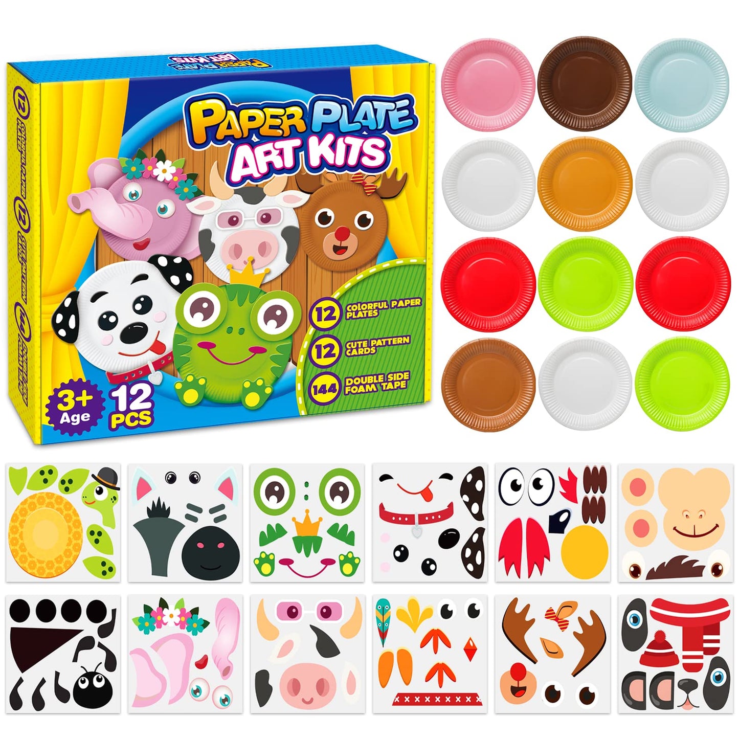 V-Opitos Arts and Crafts Kits for Kids, 12 Pack Simple Animal Paper Plate Crafts for Toddler Age of 2, 3, 4, 5 Years Old, Fun Preschool Classroom - WoodArtSupply