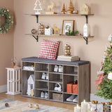 DINZI LVJ Shoe Storage Bench with Cushion, 16-Cubby Shoe Rack, Adjustable Shelves, Multifunctional Shoe Organizer Bench for Entryway, Mudroom, DINZI LVJ