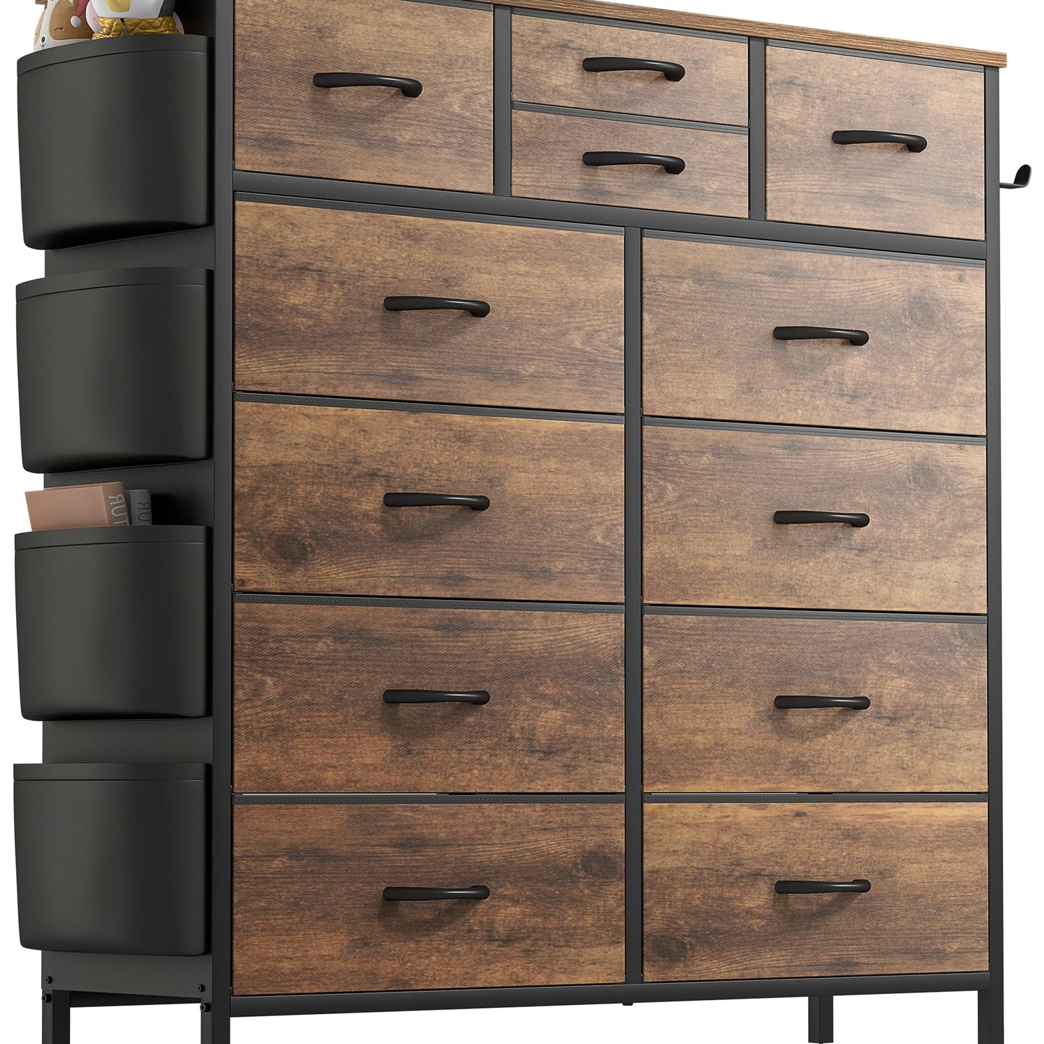 Lulive Dresser for Bedroom with 12 Drawers, Tall Dresser Chest of Drawers with Side Pockets and Hooks, Fabric Dresser Storage Tower for Closet, Lulive