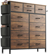 Lulive Dresser for Bedroom with 12 Drawers, Tall Dresser Chest of Drawers with Side Pockets and Hooks, Fabric Dresser Storage Tower for Closet, Lulive
