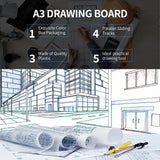 A3 Portable Drawing Board, Multi-Function Metric Drafting Table with Clear Rule Parallel Motion and Angle Adjustable Measuring System Zonon