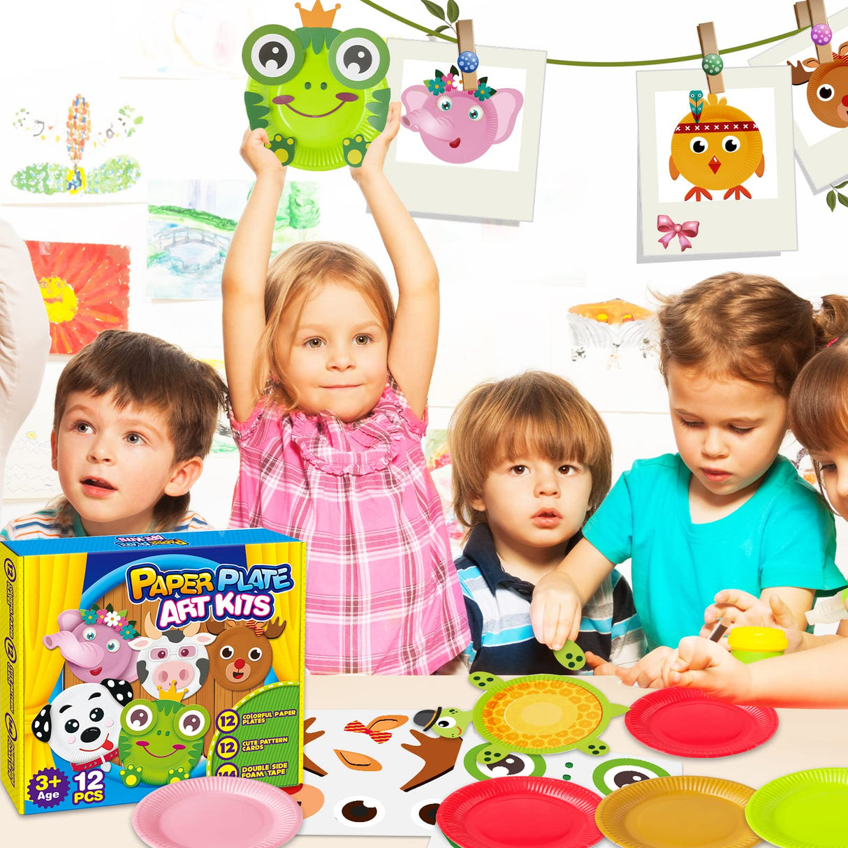 V-Opitos Arts and Crafts Kits for Kids, 12 Pack Simple Animal Paper Plate Crafts for Toddler Age of 2, 3, 4, 5 Years Old, Fun Preschool Classroom V-Opitos