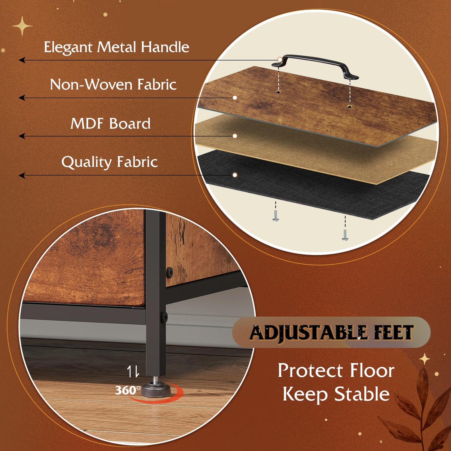 WLIVE Wide Fabric Dresser, 6 Drawer Dresser TV Stand for 60" TV, Dressers Bedroom Furniture Large Storage Tower Unit with Fabric Bins, Dresser for WLIVE