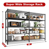 REIBII 58''W Storage Shelves Load 1400LBS Wire Shelving Unit 5 Tier Metal Shelving for Storage Rack Shelves for Storage Heavy Duty Garage Shelf REIBII