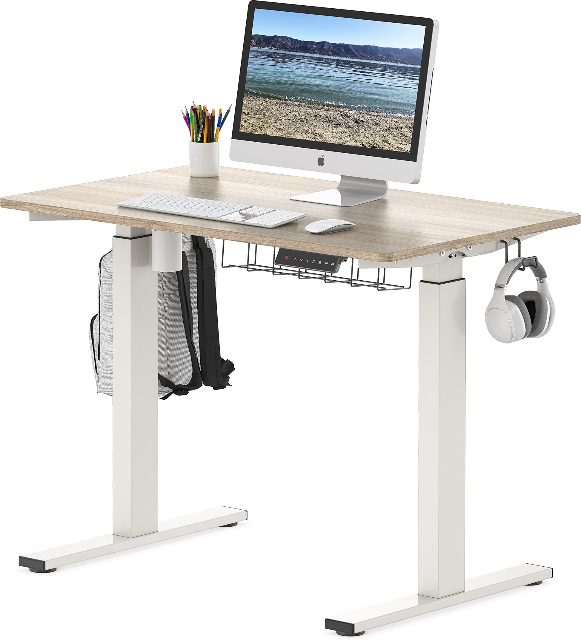 SHW Memory Preset Electric Height Adjustable Standing Desk, 40 x 24 Inches, Maple - WoodArtSupply