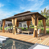 YOLENY 12' X 20' Hardtop Gazebo, Galvanized Steel Ventilation Double Roof Aluminum Frame, Curtains and Netting Included, Outdoor Gazebo for Garden, YOLENY