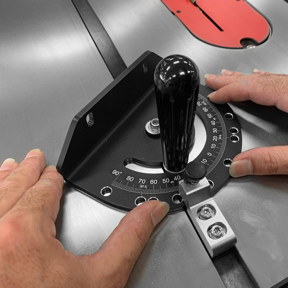 Fulton Precision Miter Gauge with a Standard Slot (3/4” x 3/8”) Steel Bar with Adjustable Spring Loaded Plungers and Removable Retaining Disc Fulton