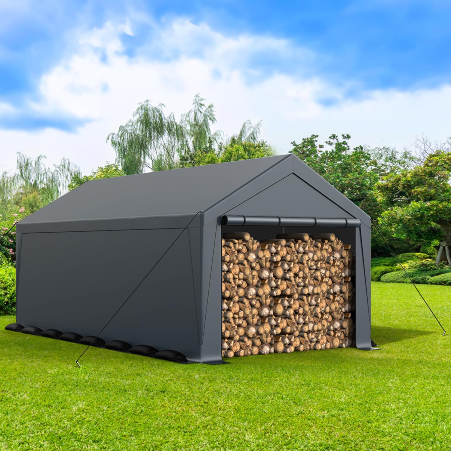 Raxmolo 10x20FT Heavy Duty Carport, Portable Garage with Removable Sidewalls and Doors for Car, Truck, SUV, UV Resistant Waterproof Carport Canopy Raxmolo