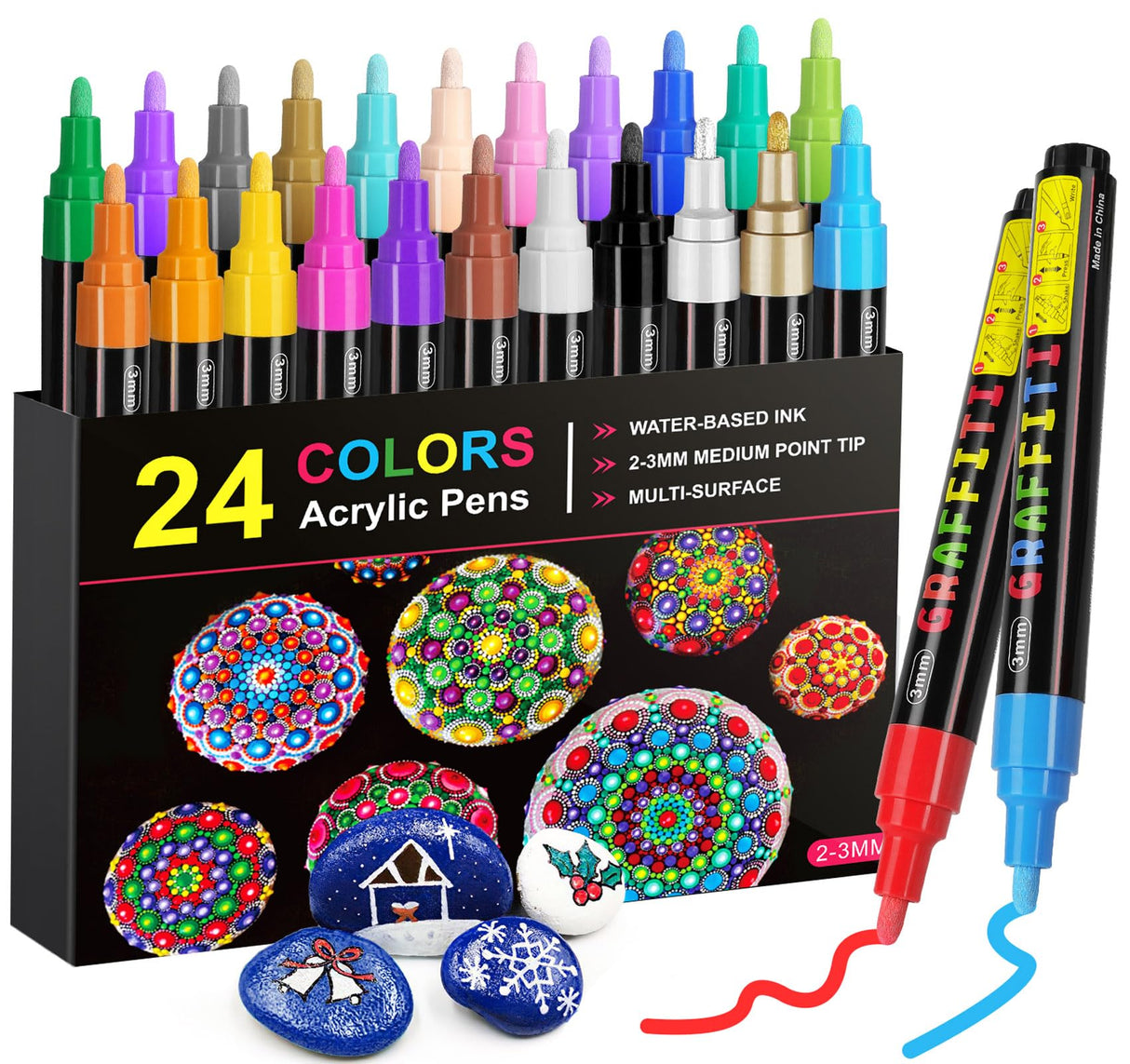 Emooqi Acrylic Paint Pens, Set of 24 Colors Paint Markers Pens for Rocks, Craft, Ceramic, Glass, Wood, Fabric, Canvas -Art Crafting Supplies Emooqi