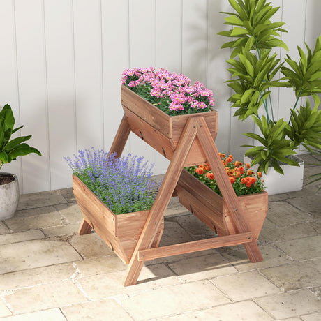 Giantex Vertical Raised Garden Bed, 3 Wood Planter Boxes for Flower Vegetable Fruit Herb, Freestanding Garden Planter with Drain Holes, Elevated Giantex