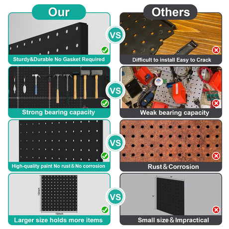 Peg Board, 4 Pack Metal Pegboard Panels Black Pegboards Wall Organizer with Bent Frame Large Heavy Duty Peg Board for Walls Home, Garage Tool Hogurity