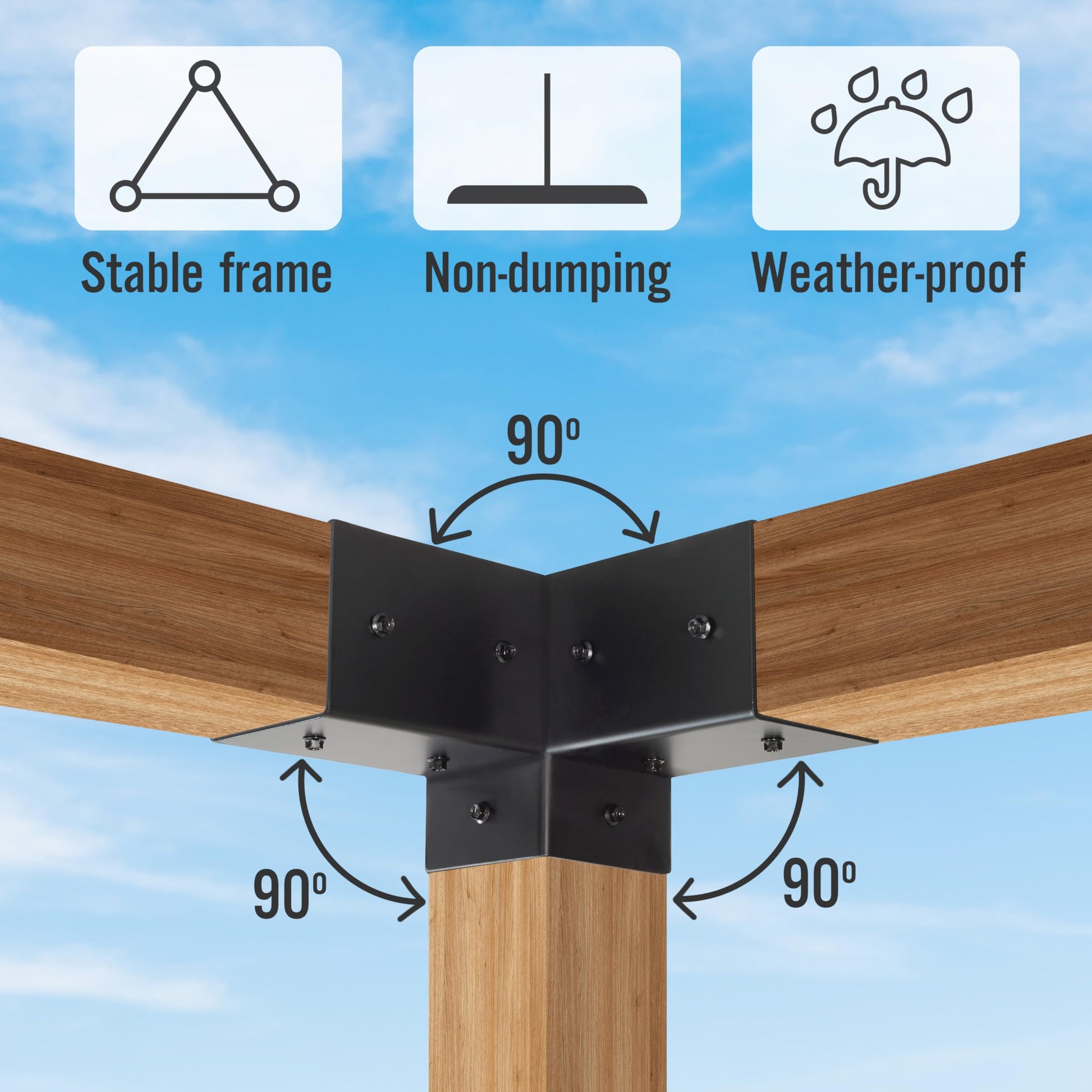 LADECH Pergola Kit with 3-Way Right Angle Corner Brackets Woodworks DIY 4x4 Post Base Kits, Wooden Bracket for Gazebos, Patio Pergolas, Outdoor - WoodArtSupply