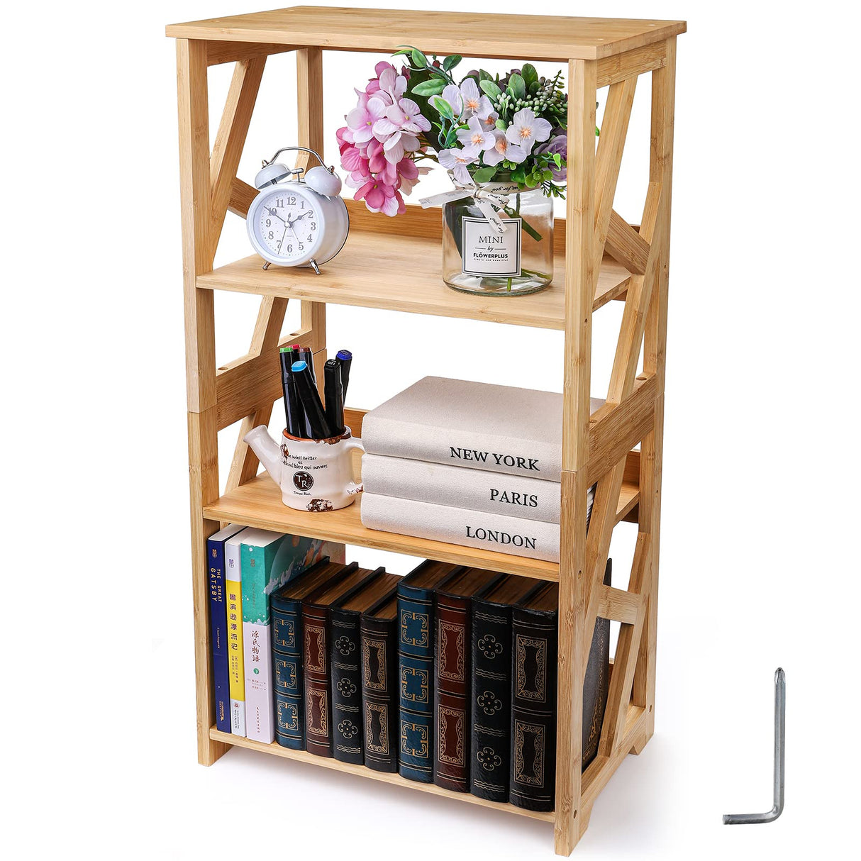 Hedume 3-Tier Bamboo Open Shelf Bookcase - Multipurpose Natural Display Rack Hedume