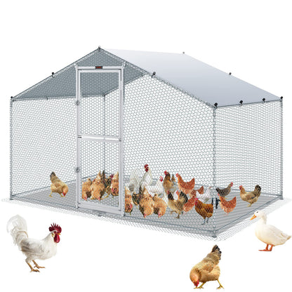 VEVOR Large Metal Chicken Coop with Run, Walkin Poultry Cage for Yard with Waterproof Cover, 6.6 x 9.8 x 6.6 ft Peaked Roof for Hen House, Duck and