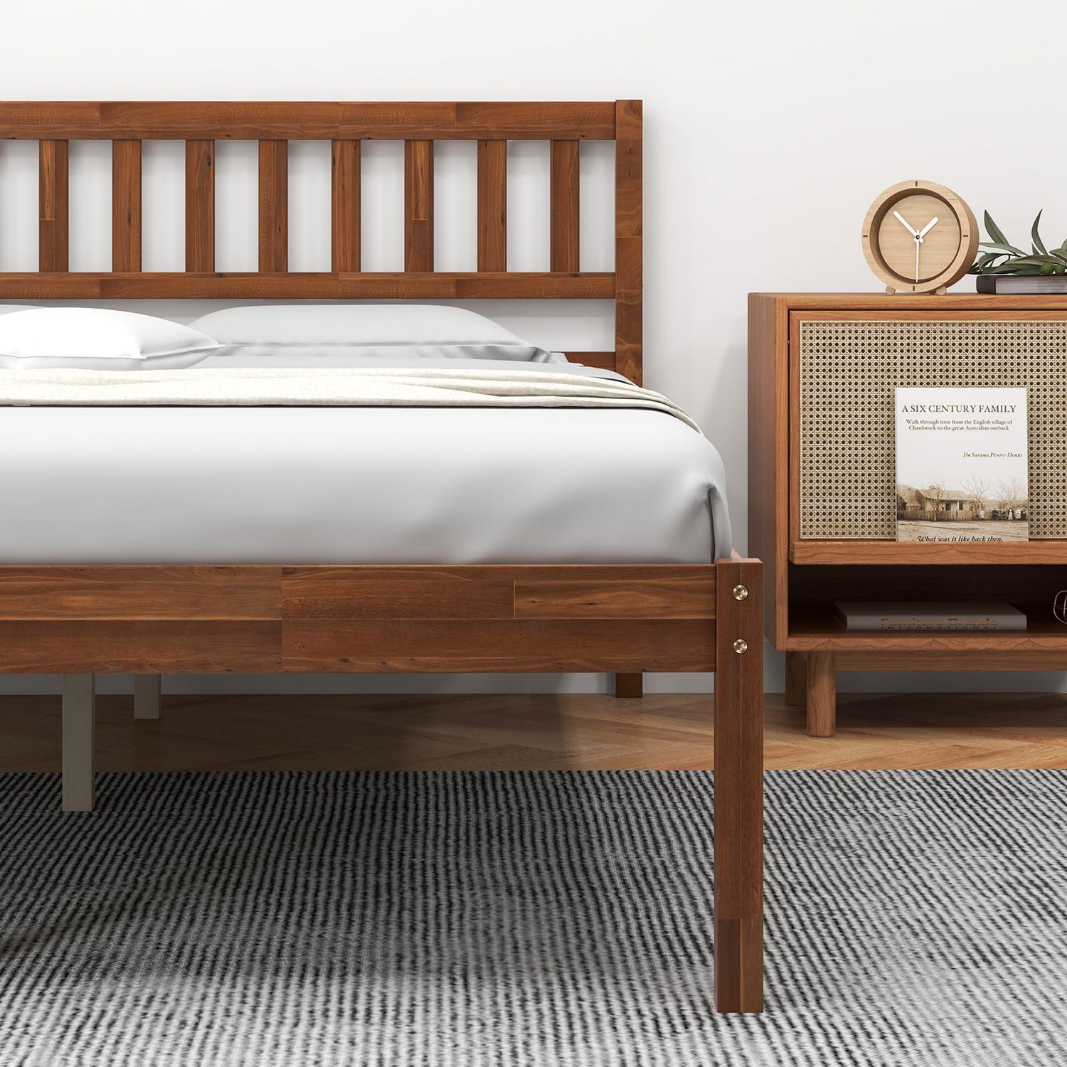 Giantex Wood Full Bed Frame with Headboard, Mid Century Platform Bed with Wood Slat Support, Solid Wood Foundation, 12 Inch Height for Under Bed Giantex