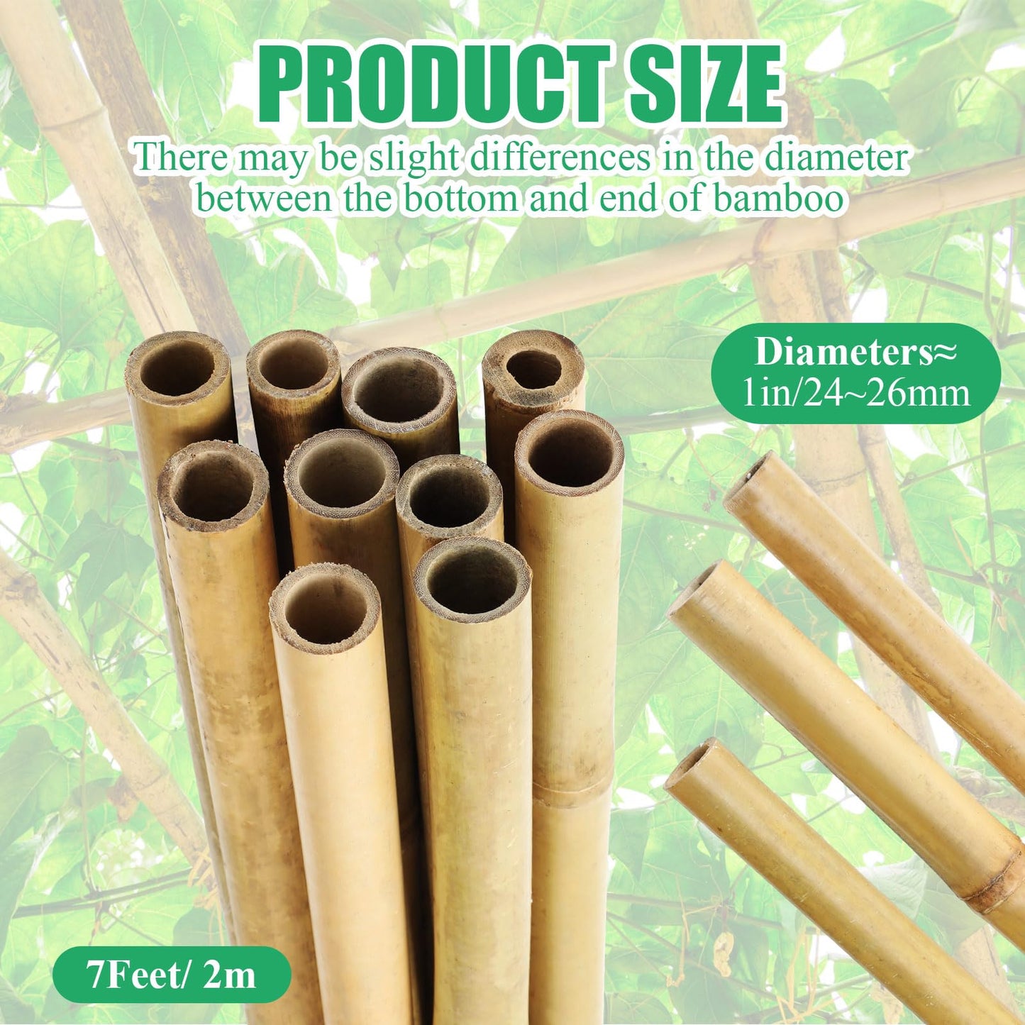 Suzile 10 Pcs Bamboo Poles 7ft x 1 Inch Bamboo Garden Stakes Bamboo Rods Garden Sticks Bamboo Plant Stakes for Beans Peas Cucumbers Fruiting Plants