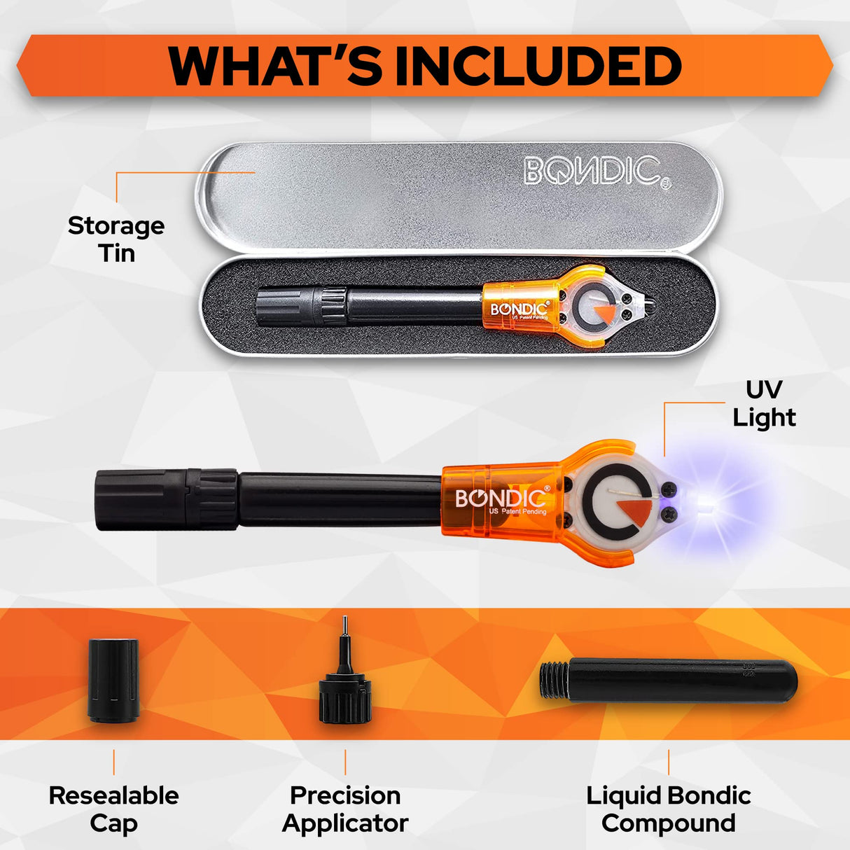 Bondic UV Liquid Plastic Welder, Super Glue, Cures Quickly, UV Resin Kit with Light for Home, Plastic, Jewelry (LED Light & Liquid Cartridge in a Tin BONDIC