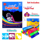 J MARK Solid Tempera Paint Sticks - Including Painting Book and Stencils, Set of Paint Sticks for Kids Washable- Tempera Sticks J MARK