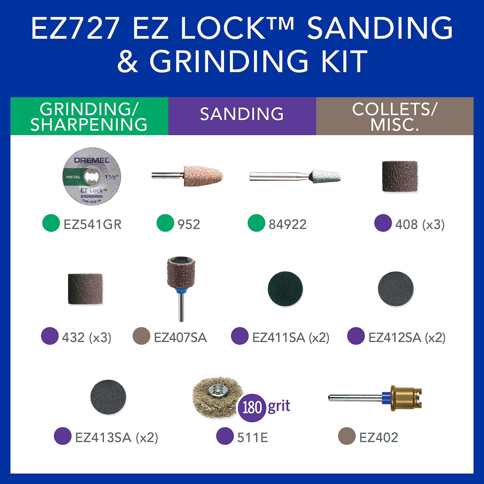 Dremel EZ727-01 EZ Lock Sanding & Grinding Rotary Tool Accessories Kit, 18-Piece Assorted Set - Perfect for Detail Sanding and Sharpening - WoodArtSupply