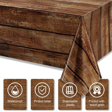 Brown Wood Grain Tablecloths Rustic Plastic Table Covers for Rectangle Table, Vintage Farmhouse Style Table Cloth Decorations for Western Barn Themed Irenare