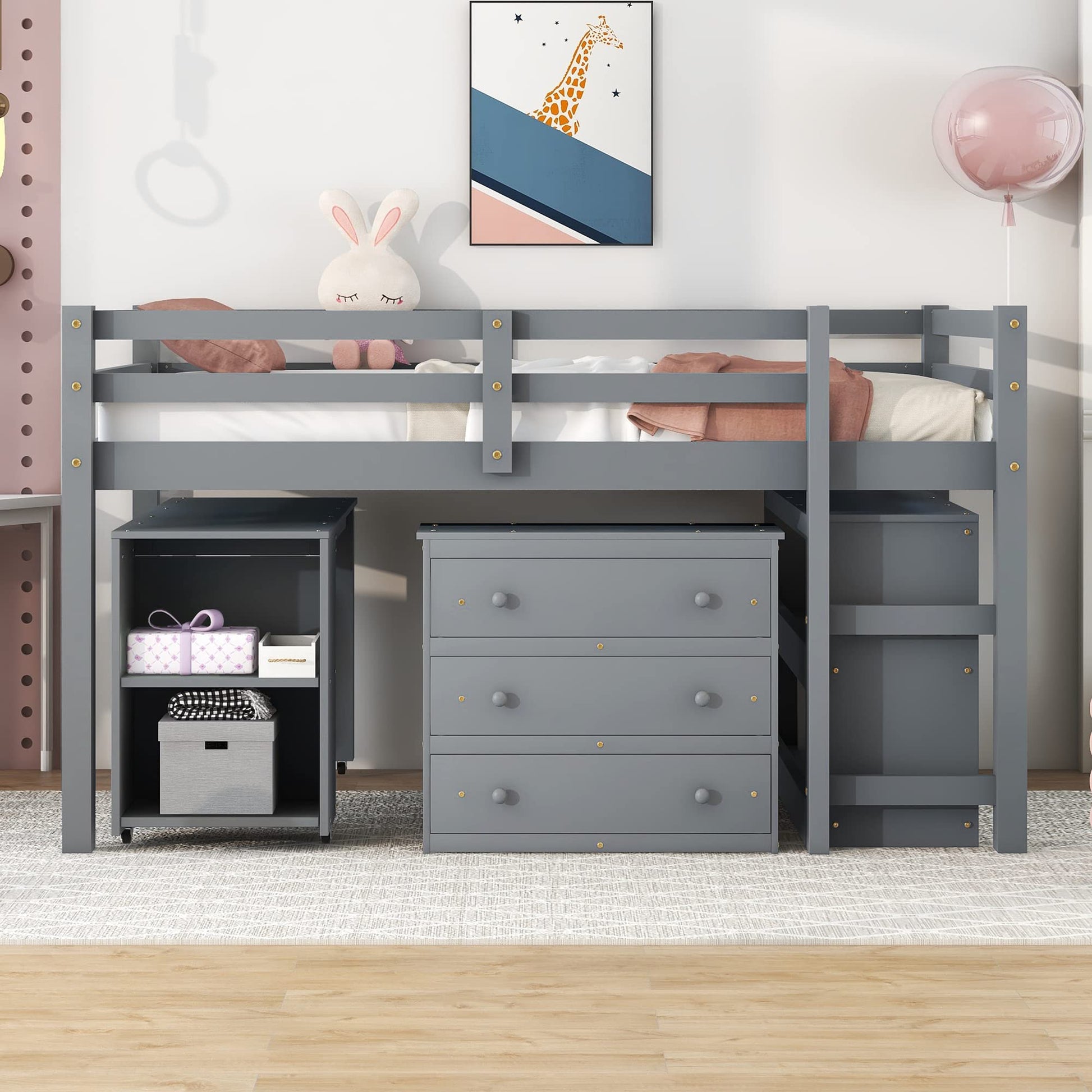 Modern Low Full Loft Bed with Integrated Desk, Dresser, and Storage for Kids by Bellemave - WoodArtSupply