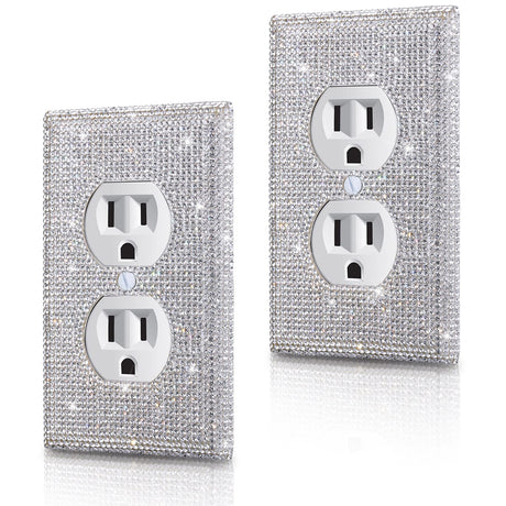 2 Pieces Sparkly Light Switch Cover Bling Outlets Cover Bling Light Switch Cover Diamond Outlet Cover Rhinestones Wall Plate Cover Crystal Shiny Wall TOODOO