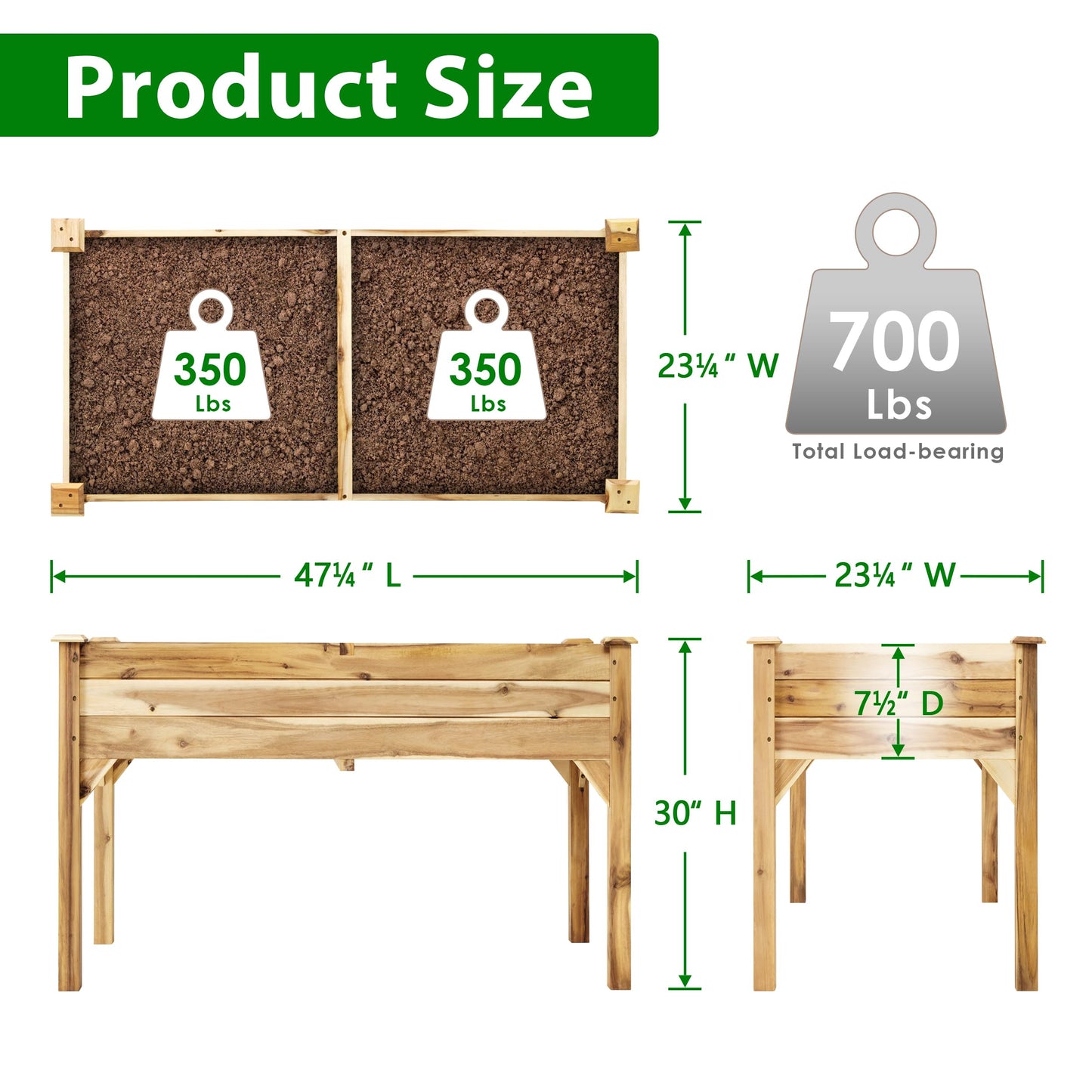 PrimeZone 48 x 24 x 30 in Acacia Wood Raised Garden Bed - Elevated Planter Box with Legs, Plant Stand Outdoor for Herbs, Vegetables, Flowers in