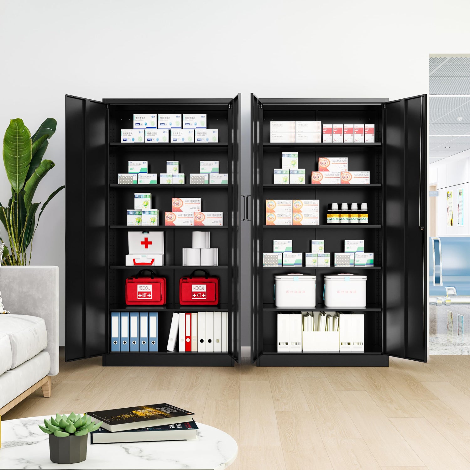 LISSIMO Metal Garage Storage Cabinet,Tall Black Cabinet with Doors and Adjustbale Shelves,Lockable Tool Cabinet for Garage, Basement, Home Office LISSIMO