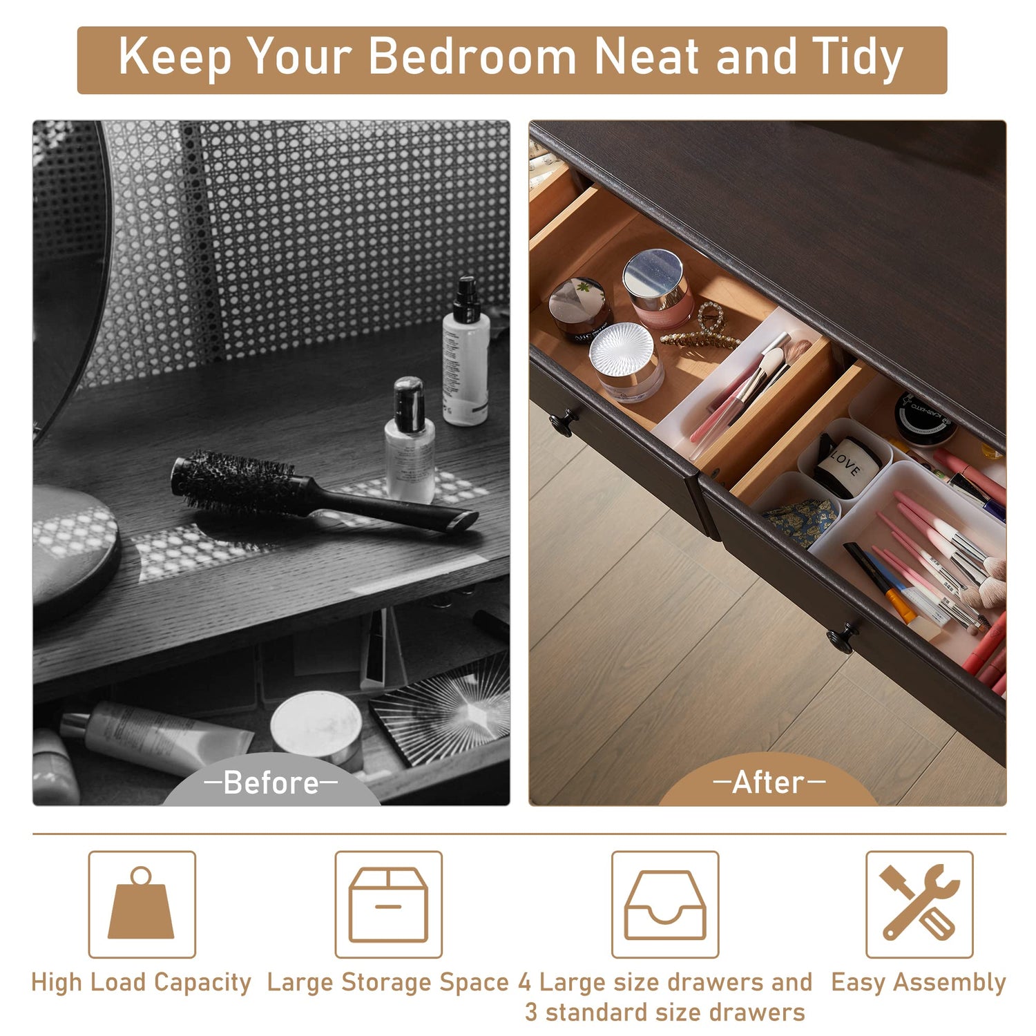 T4TREAM 7 Drawers Dresser Chests for Bedroom, Wood Rustic Tall Chset of Drawers,Dressers Organizer for Bedroom, Living Room,Hallway, Espresso T4TREAM