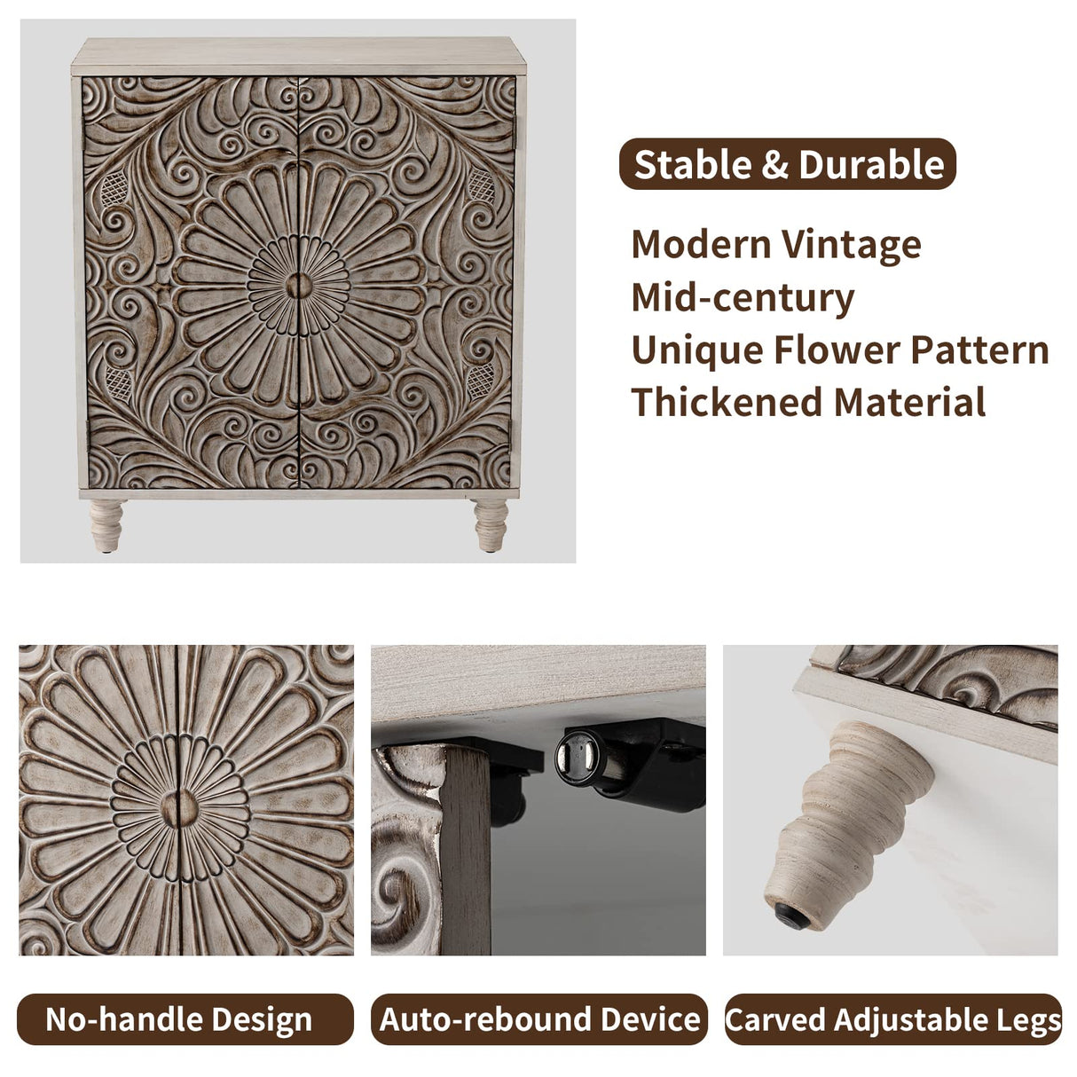 HOMPUS Accent Cabinet w Flower Pattern Doors & Shelf,Rustic Boho Decorative Cabinet w Wood Grain Finish,Buffet Sideboard Storage Cabinet,Coffee Bar HOMPUS