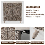 HOMPUS Accent Cabinet w Flower Pattern Doors & Shelf,Rustic Boho Decorative Cabinet w Wood Grain Finish,Buffet Sideboard Storage Cabinet,Coffee Bar HOMPUS