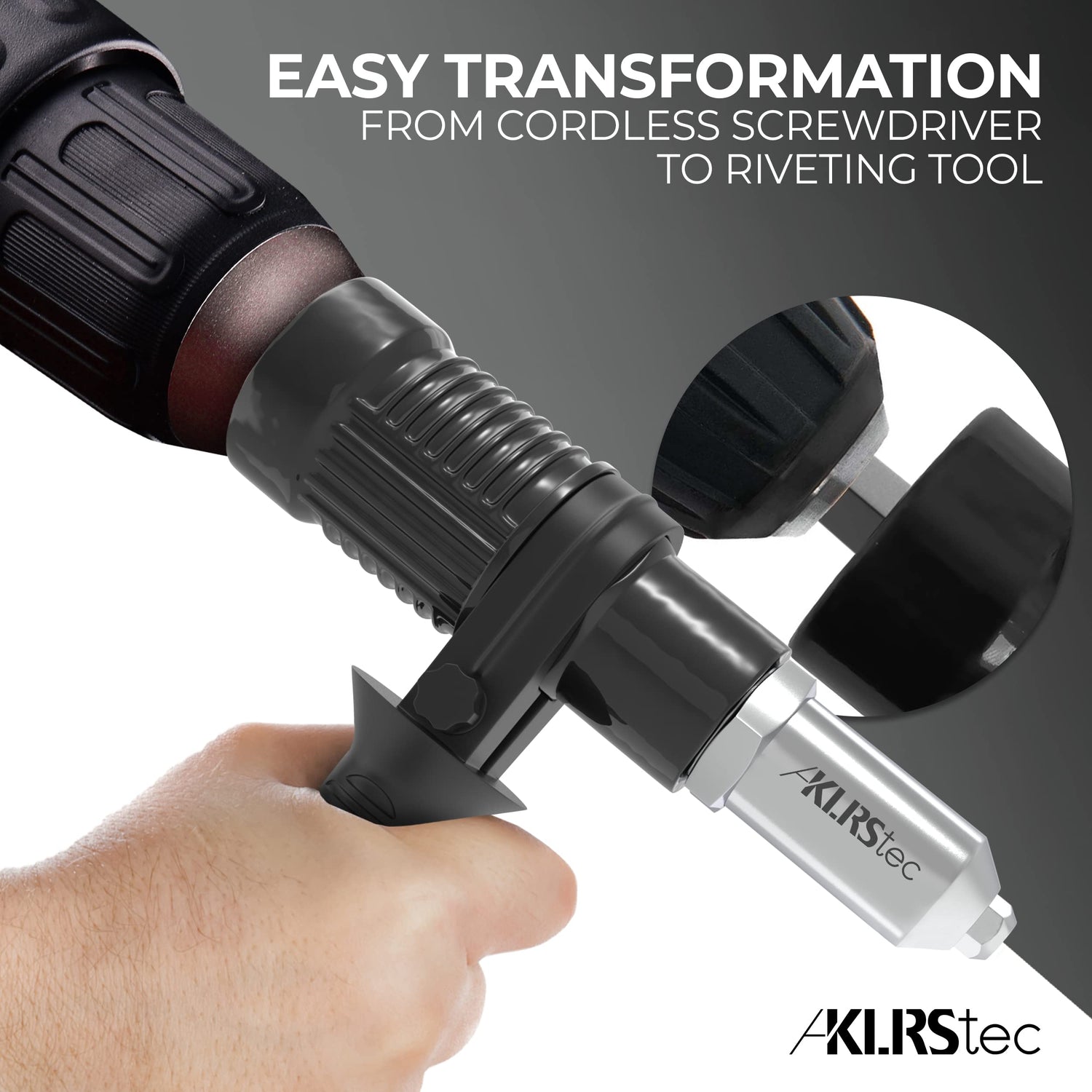 KLRStec Professional Rivet Gun Adapter - Rivet Attachment for Cordless Screwdrivers and Drills - Easy processing for Pop Rivets KLRS