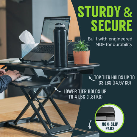 TechOrbits Standing Desk Converter-32-inch Height Adjustable, MDF Wood, Sit Riser-Black, 32" TechOrbits