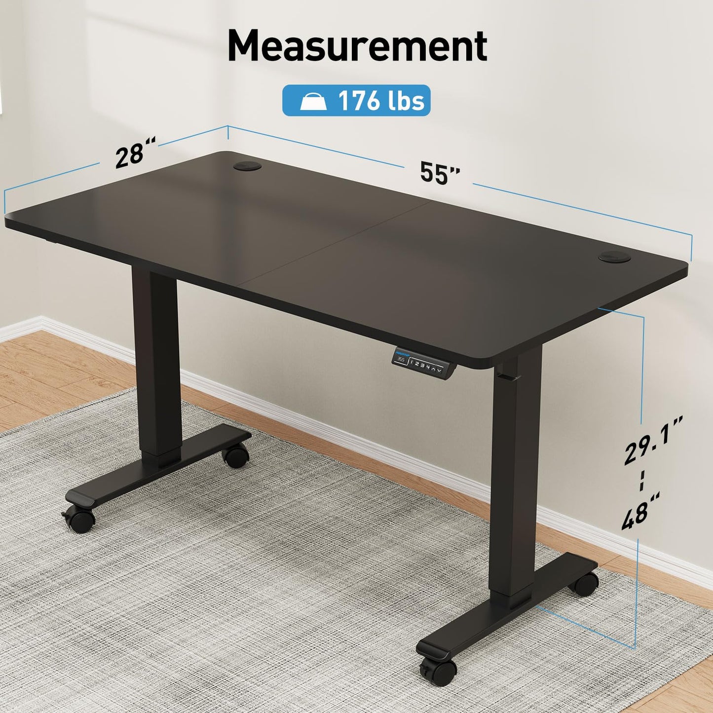 MOUNTUP 55x28 Inches Electric Height Adjustable Standing Desk, Sit Stand Desk with Memory Controller, Ergonomic Stand Up Desk for Home Office with