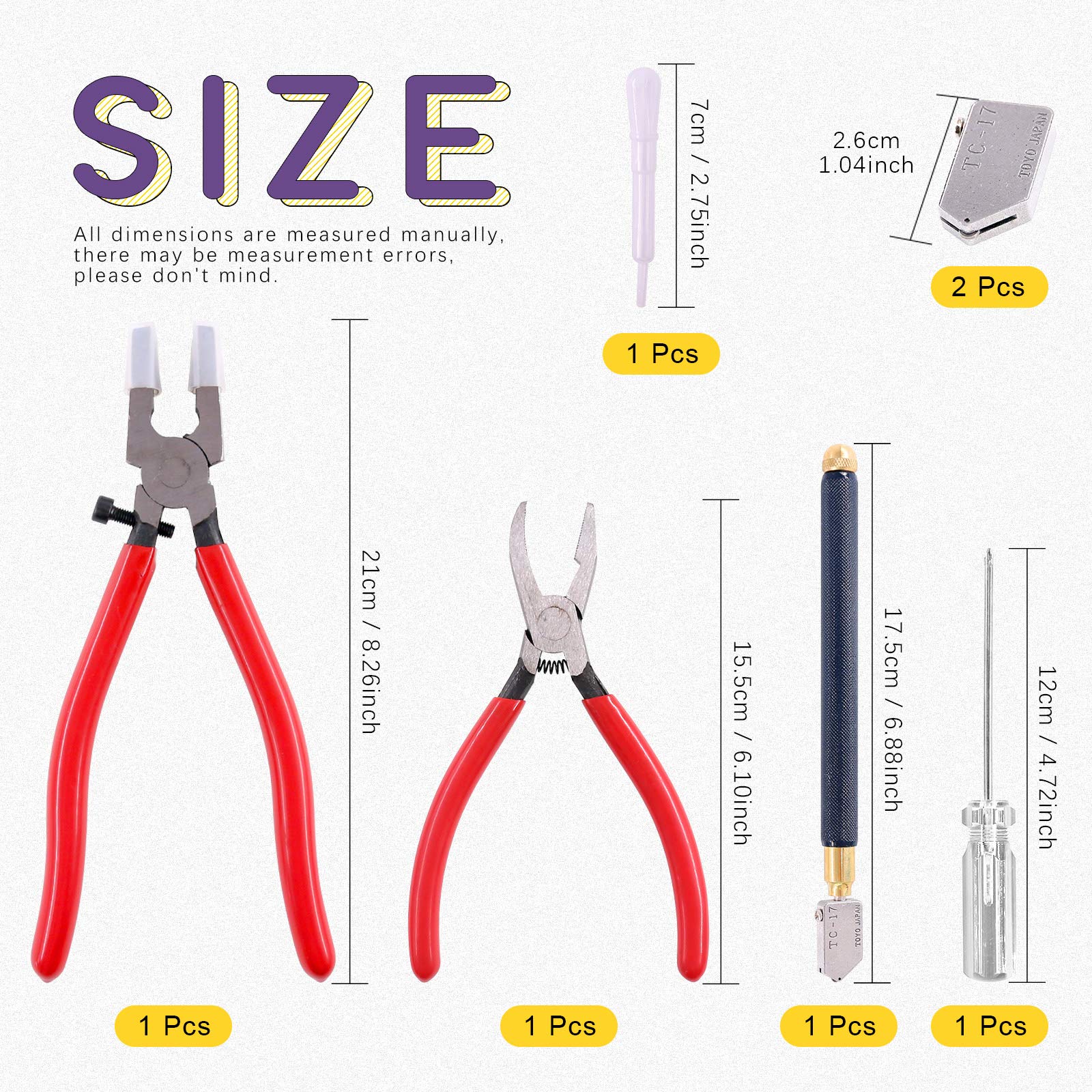 Swpeet 9Pcs Glass Cutter Tool Kit, Breaker Grozer Pliers and Curve Jaw Glass Running Pliers Kit with Rubber Tips, Pencil Oil Feed Carbide Tip Glass - WoodArtSupply