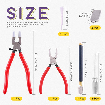 Swpeet 9Pcs Glass Cutter Tool Kit, Breaker Grozer Pliers and Curve Jaw Glass Running Pliers Kit with Rubber Tips, Pencil Oil Feed Carbide Tip Glass - WoodArtSupply