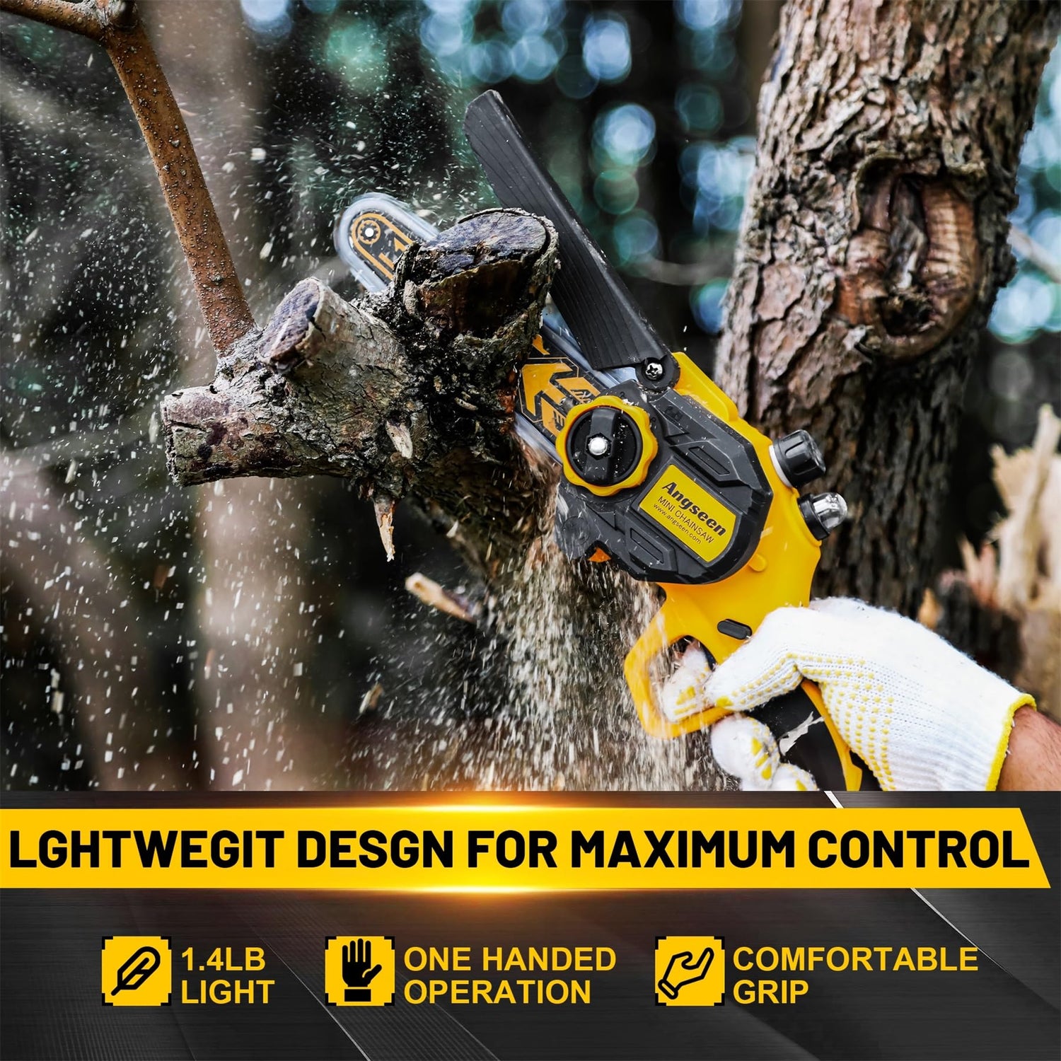 Angseen Mini Chainsaw Cordless 6Inch, Chain Saw Electric Chainsaw Battery Powered with Auto Chain Regulator & Auto Oiler, 800W Super Battery Chainsaw Angseen