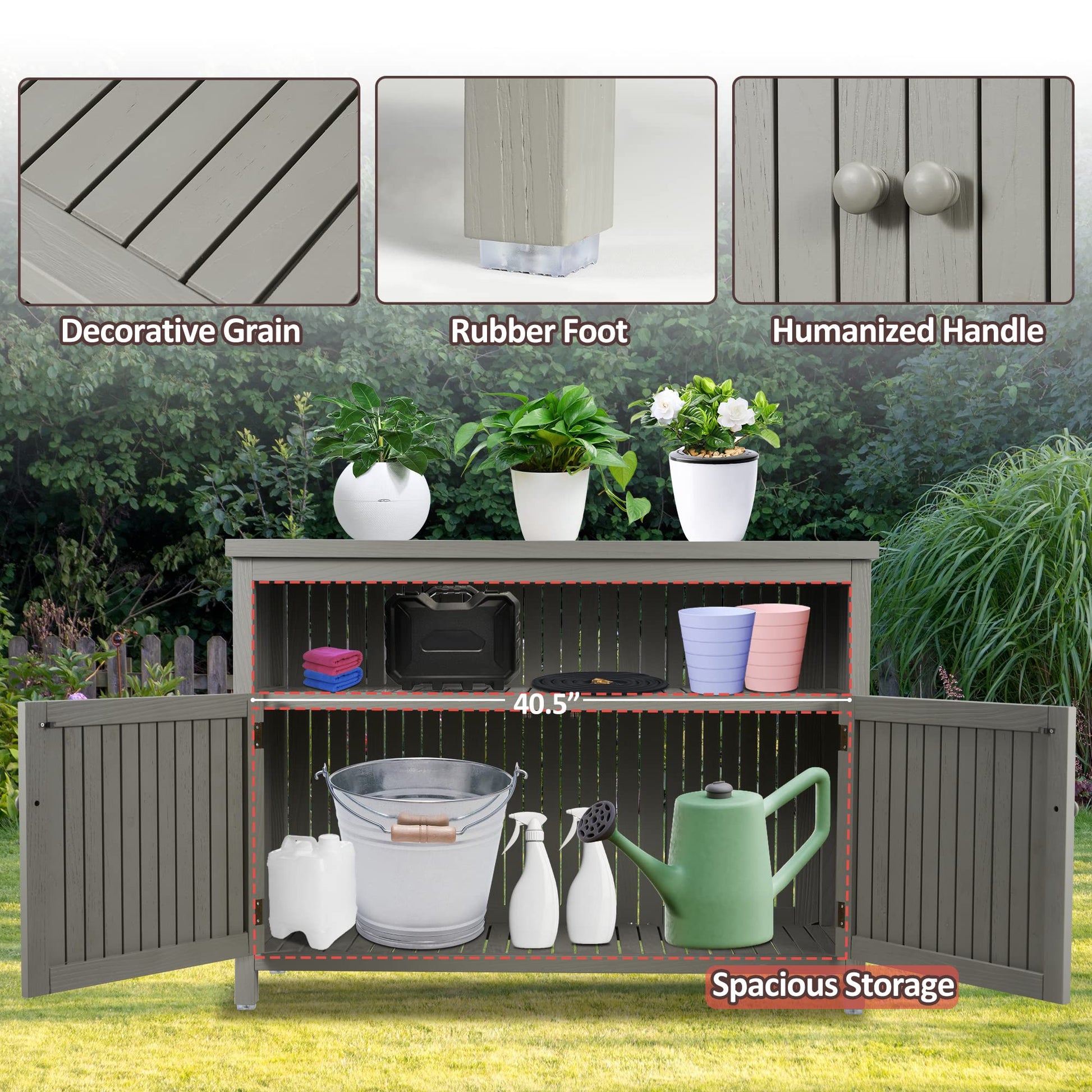 AHB Outdoor Console Sideboards Buffet Cabinet, Solid Wood Storage Cabinet TV Stand,Furniture for Patio Entryway Deck(Grey) - WoodArtSupply