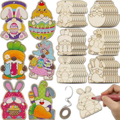 48 Pieces Easter Gnome Crafts Wooden Gnome Ornaments Cutouts Unfinished Wood Blanks Hanging Slices for Easter Spring Tree Elf Gnome to Paint (48) Generic