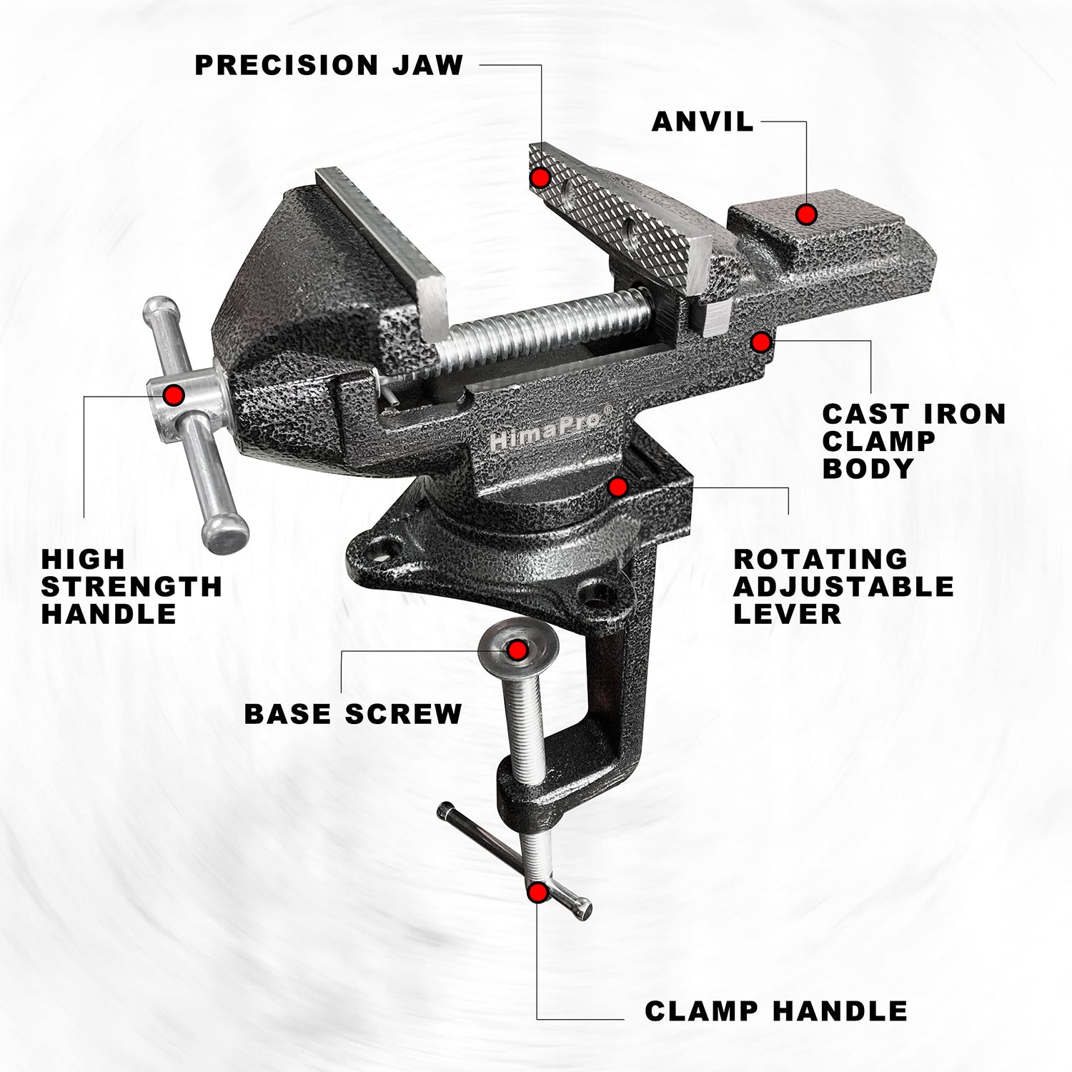 HimaPro Dual Purpose Bench Vise | Table Vise Clamp-On with Quick Adjustment Universal Rotate 360° - 3.3Inch Metallic Black - Portable Vice for HimaPro
